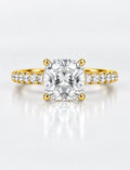 Cushion Diamond with Side Round Diamond IGI Lab Grown Pave Set Engagement Ring in 18K Yellow Gold