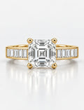 Asscher Diamond Engagement Ring 2.90 Carat with side Baguette Cut Channel Set Diaonmd Pave Set in 18K Yellow Gold