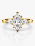 Marquise Diamond with Side Pear Diamond Trilogy Claw Set Engagement Ring in 18K Yellow Gold IGI Lab Grown