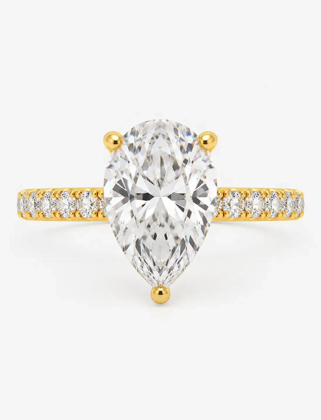 Pear Diamond Engagement Ring 3.10 Carat with side Round Pave Set IGI Certified Lab Grown Diamonds in 18K Yellow Gold