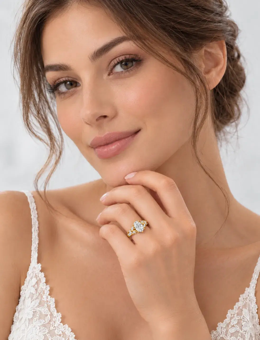 Oval Diamond Engagement Ring 2.19 Carat Designer Vintage Oval Cut Diamond Ring with Marquise and Round Side Accents  In 18K Yellow Gold