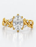 Oval Diamond Engagement Ring 2.19 Carat Designer Vintage Oval Cut Diamond Ring with Marquise and Round Side Accents  In 18K Yellow Gold