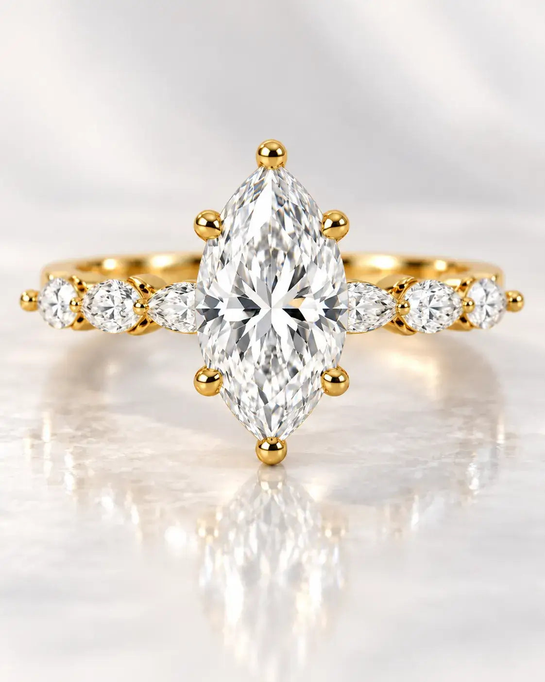 Marquise Cut Diamond Engagement Ring 4.68 Carat with side Marquise IGI Certified Lab Grown 18K Yellow Gold