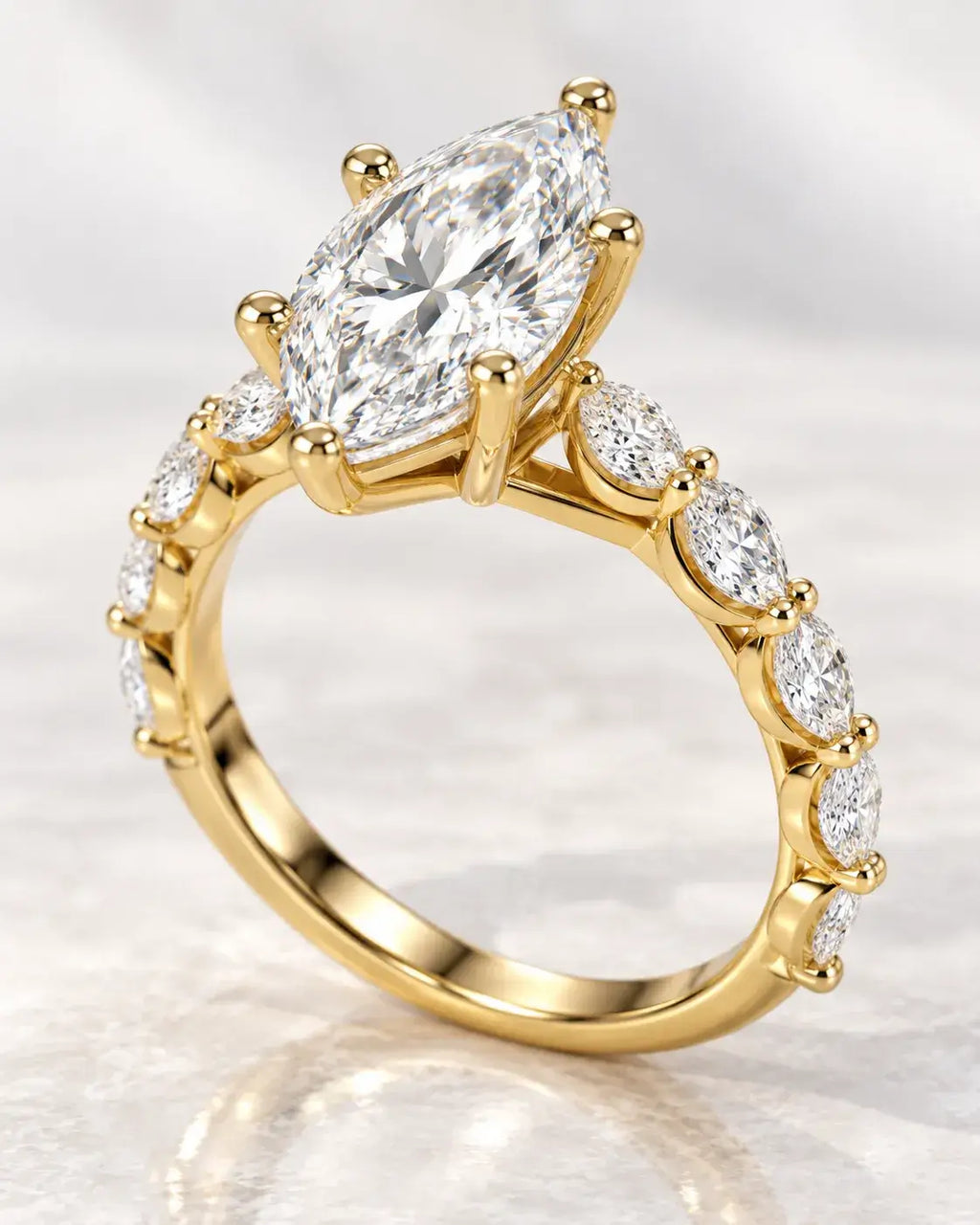 Marquise Cut Diamond Engagement Ring 4.68 Carat with side Marquise IGI Certified Lab Grown 18K Yellow Gold