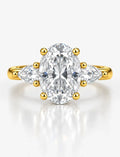 Oval Diamond Engagement Ring Oval Cut Three-Stone Engagement Ring with Pear Side Stones 18K Yellow Gold