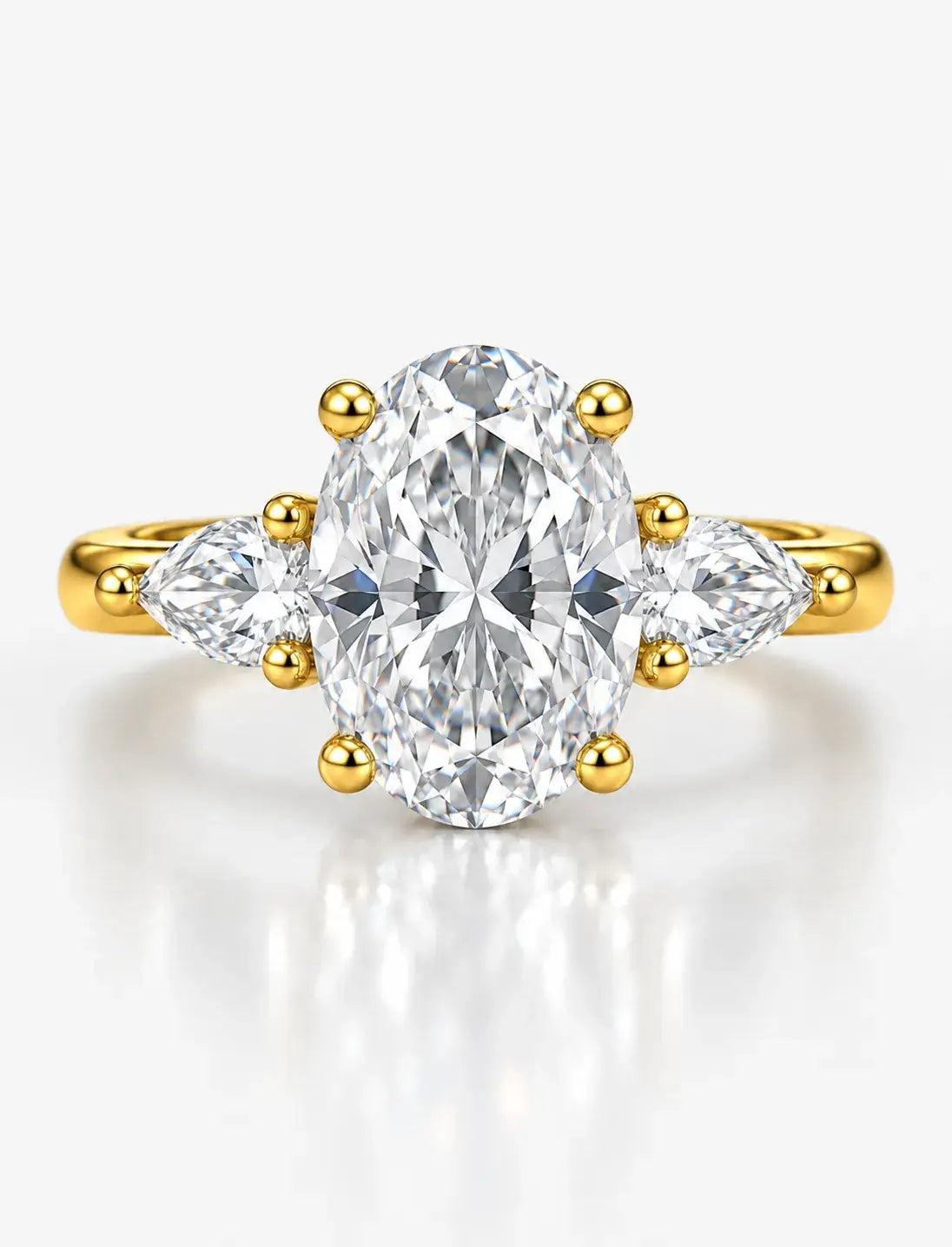 Oval Diamond Engagement Ring Oval Cut Three-Stone Engagement Ring with Pear Side Stones 18K Yellow Gold