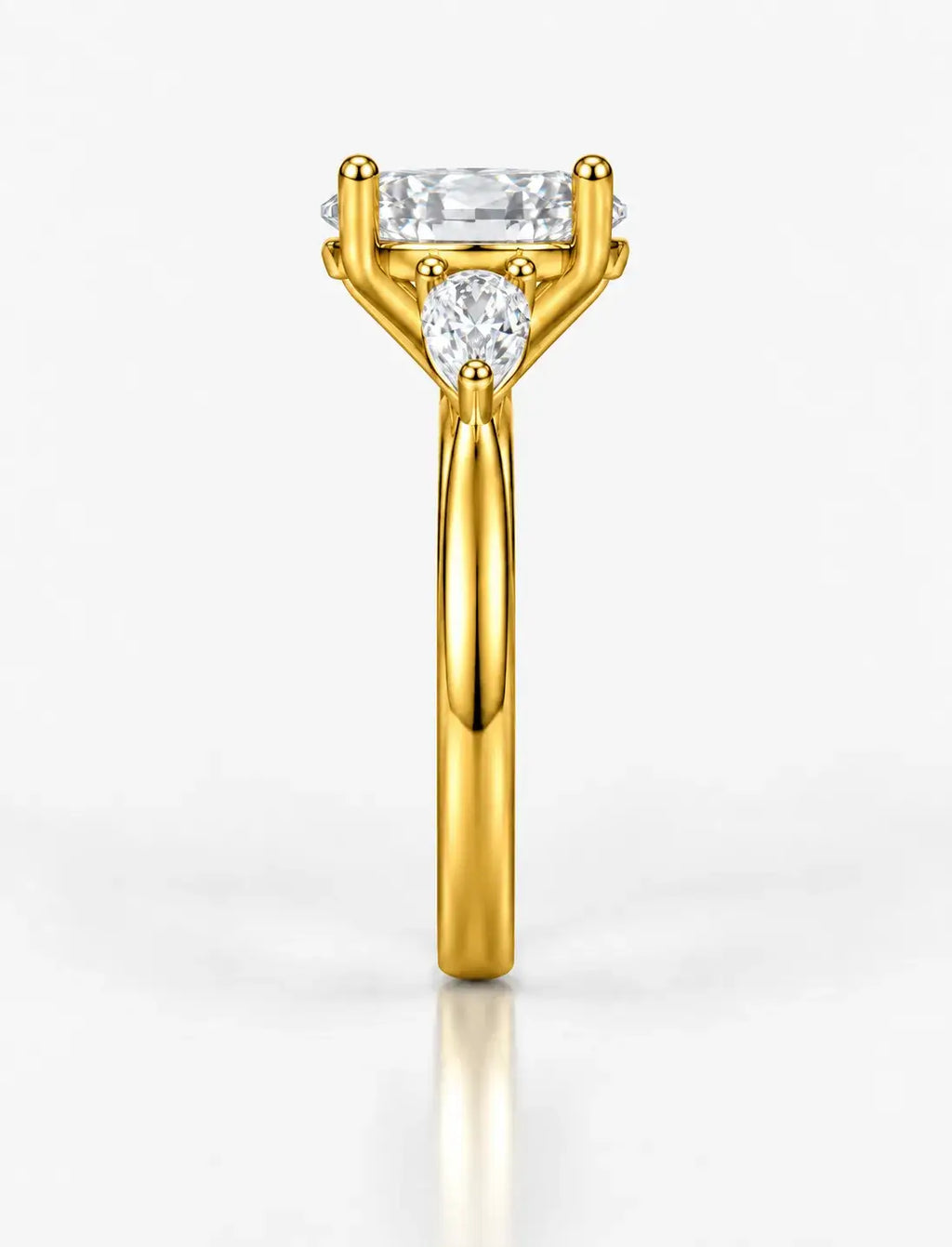 Oval Diamond Engagement Ring Oval Cut Three-Stone Engagement Ring with Pear Side Stones 18K Yellow Gold