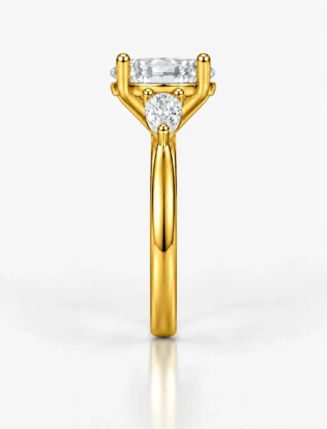 Oval Diamond Engagement Ring Oval Cut Three-Stone Engagement Ring with Pear Side Stones 18K Yellow Gold