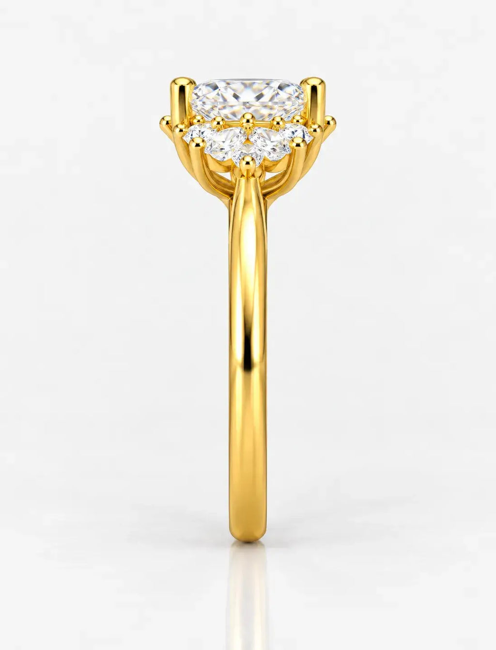 Oval and Marquise Diamond Engagement Ring 2.35 Carat Cluster Ring IGI Certified Lab Grown Ring in 18K Yellow Gold