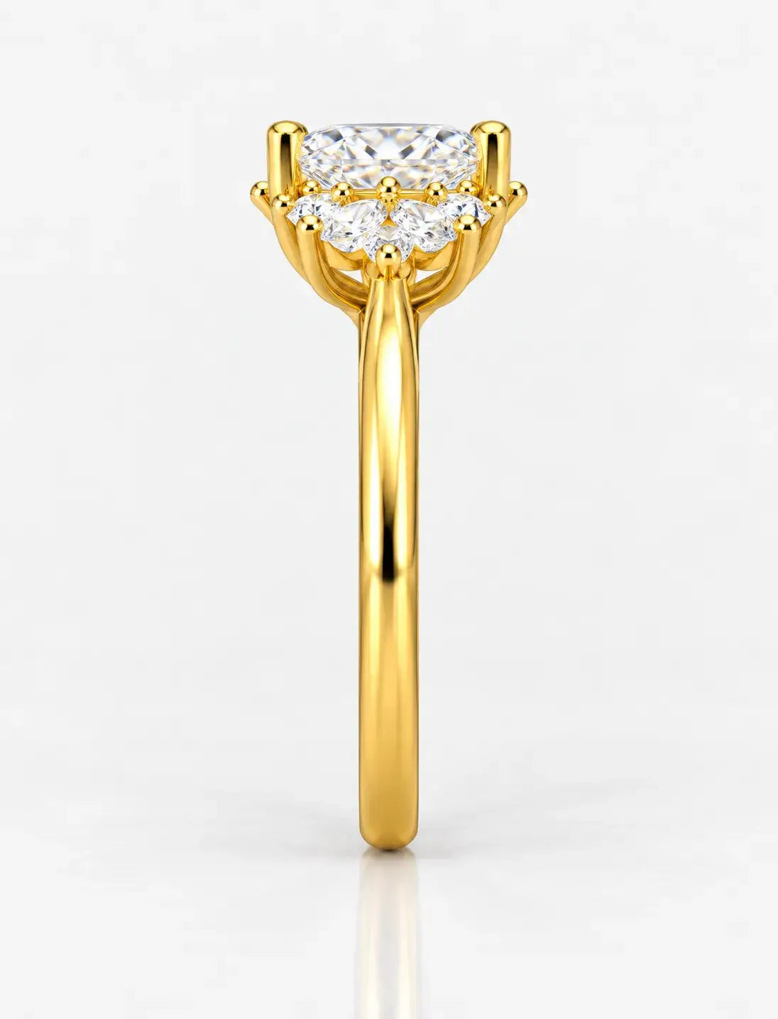 Oval and Marquise Diamond Engagement Ring 2.35 Carat Cluster Ring IGI Certified Lab Grown Ring in 18K Yellow Gold