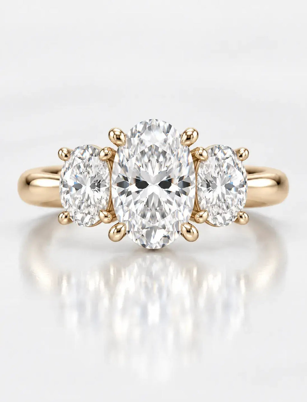 Oval Diamond Engagement Ring 2.89 Carat with side Trilogy Ring in 18K Yellow Gold