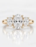 Oval Diamond Engagement Ring 2.89 Carat with side Trilogy Ring in 18K Yellow Gold