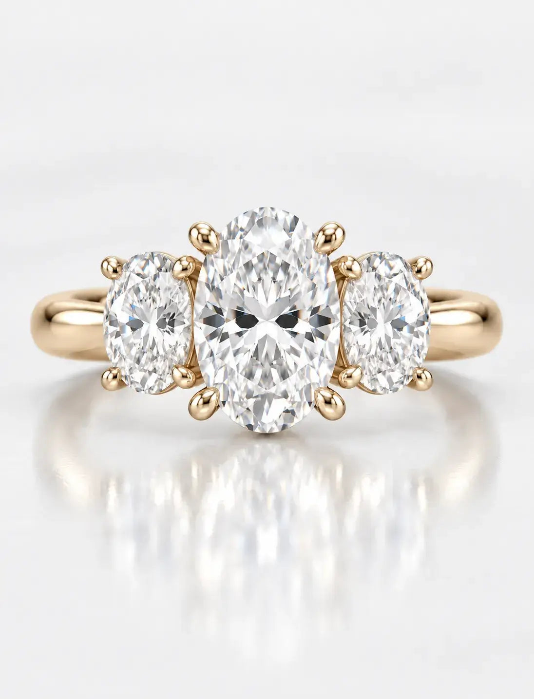 Oval Diamond Engagement Ring 2.89 Carat with side Trilogy Ring in 18K Yellow Gold