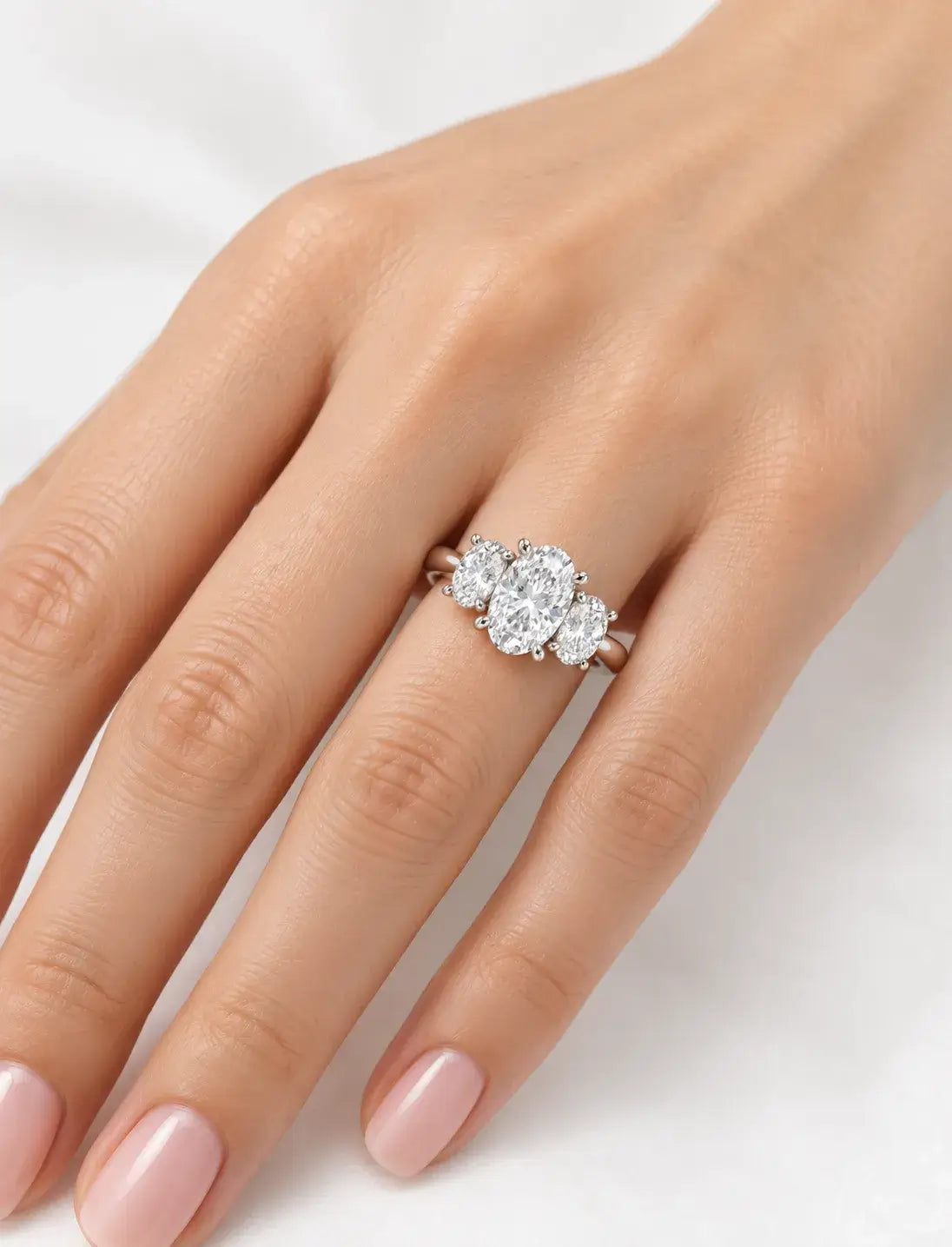 Oval Diamond Engagement Ring 2.89 Carat with side Trilogy Ring in 18K Yellow Gold