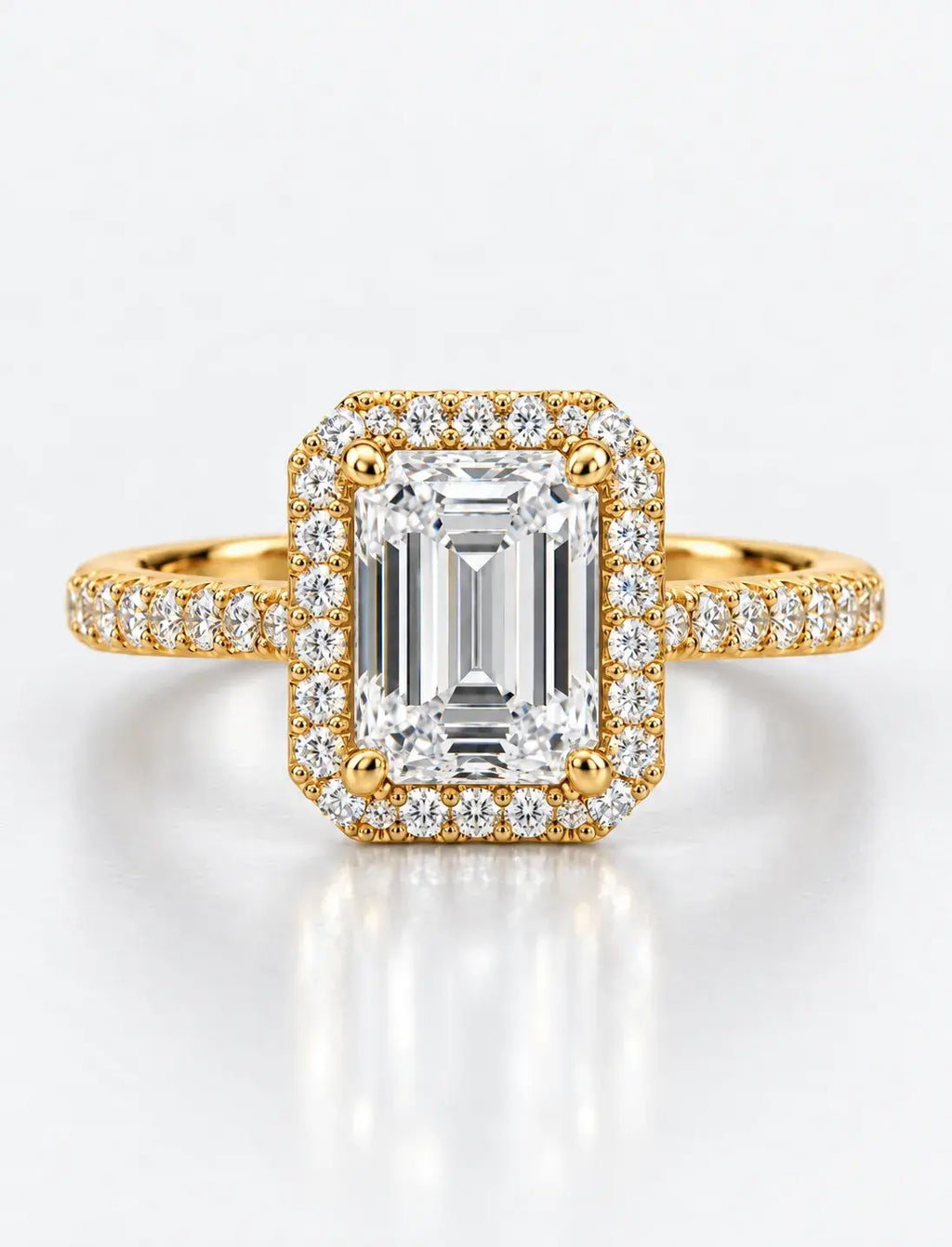 Emerald Diamond Engagement Ring with Round Halo Set Diamond Cluster Ring IGI Lab Grown in 18K Yellow Gold