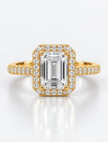 Emerald Diamond Engagement Ring with Round Halo Set Diamond Cluster Ring IGI Lab Grown in 18K Yellow Gold