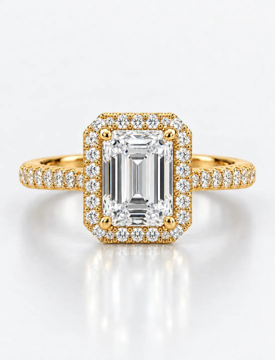 Emerald Diamond Engagement Ring with Round Halo Set Diamond Cluster Ring IGI Lab Grown in 18K Yellow Gold