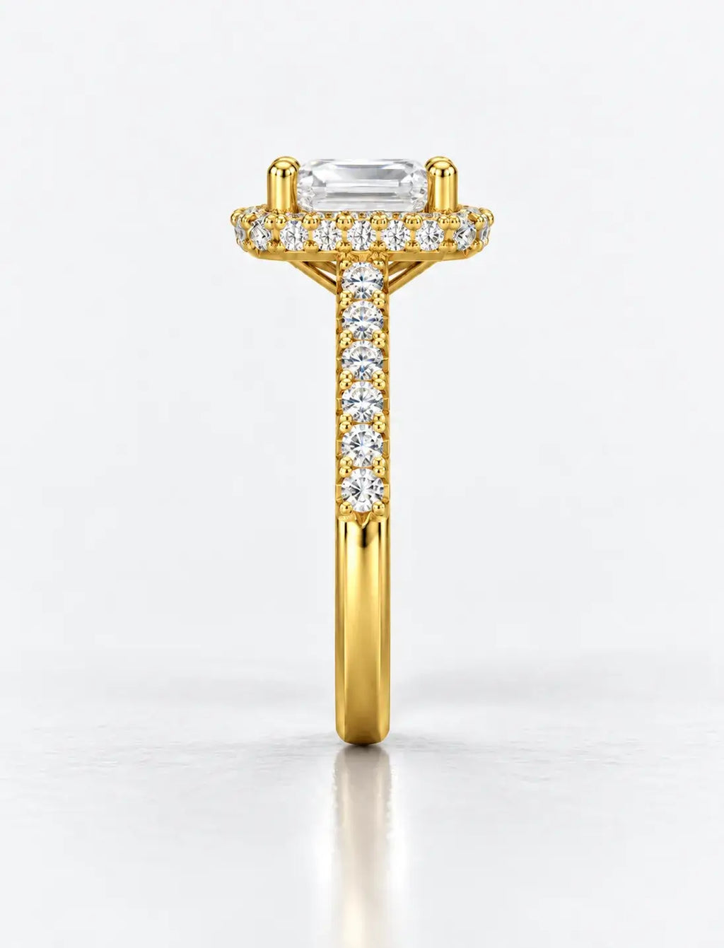Emerald Diamond Engagement Ring with Round Halo Set Diamond Cluster Ring IGI Lab Grown in 18K Yellow Gold