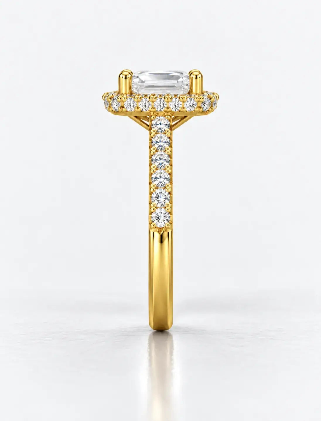 Emerald Diamond Engagement Ring with Round Halo Set Diamond Cluster Ring IGI Lab Grown in 18K Yellow Gold