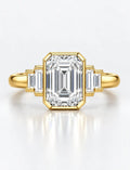 Emerald Diamond Engagement Ring with Baguette Bezel Set Diamond Five Stone Ring IGI Lab Grown in 18K Yellow Gold