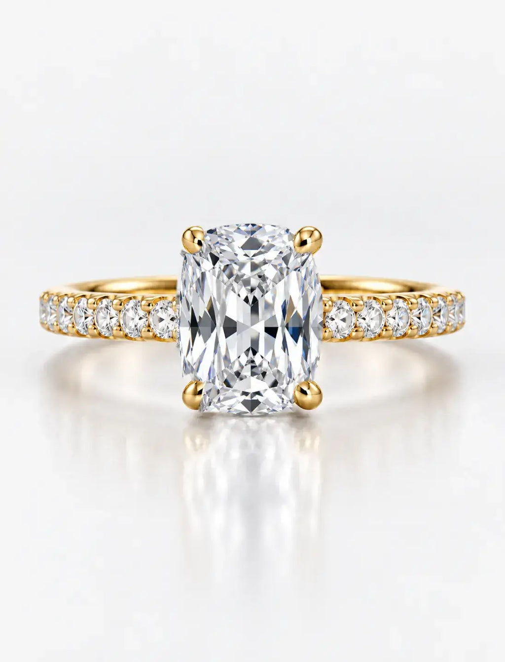 Cushion Diamond Engagement Ring with Round Pave Set Diamond Solitaire Ring IGI Lab Grown in 18K Yellow Gold