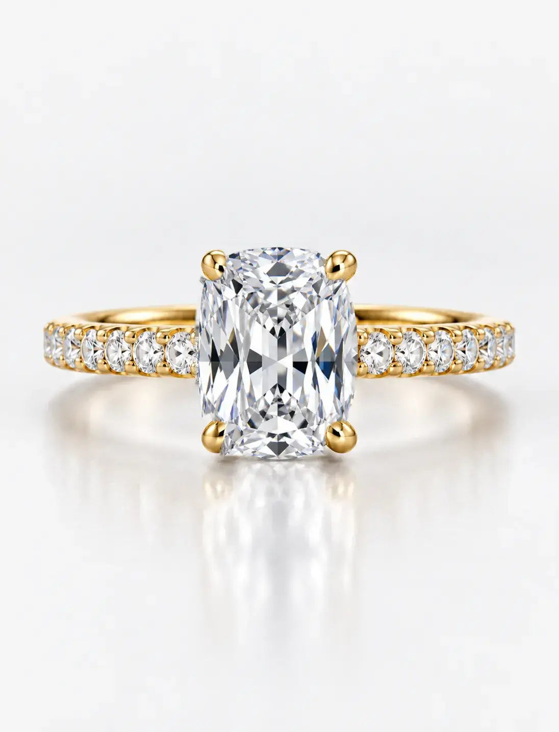 Cushion Diamond Engagement Ring with Round Pave Set Diamond Solitaire Ring IGI Lab Grown in 18K Yellow Gold