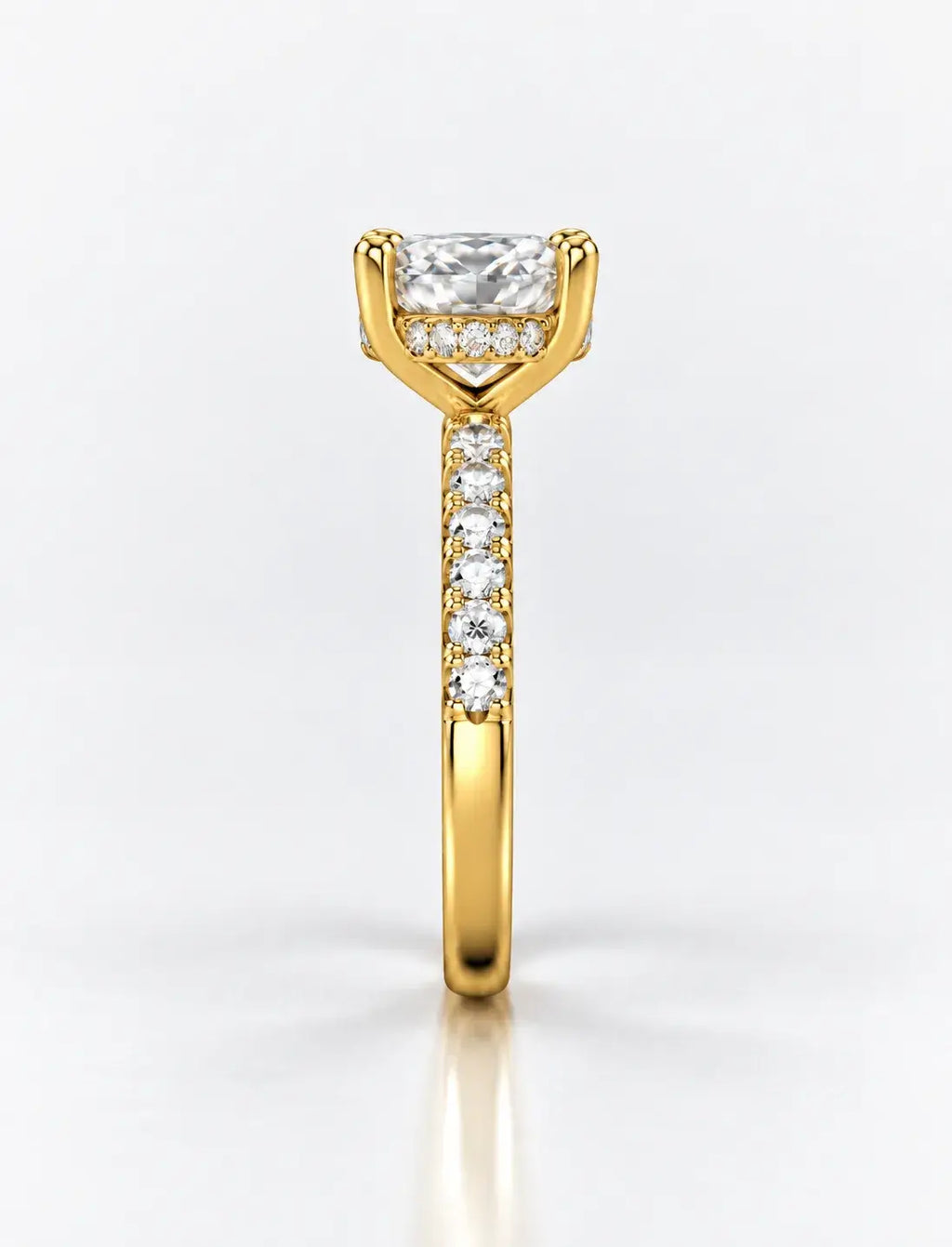 Cushion Diamond Engagement Ring with Round Pave Set Diamond Solitaire Ring IGI Lab Grown in 18K Yellow Gold