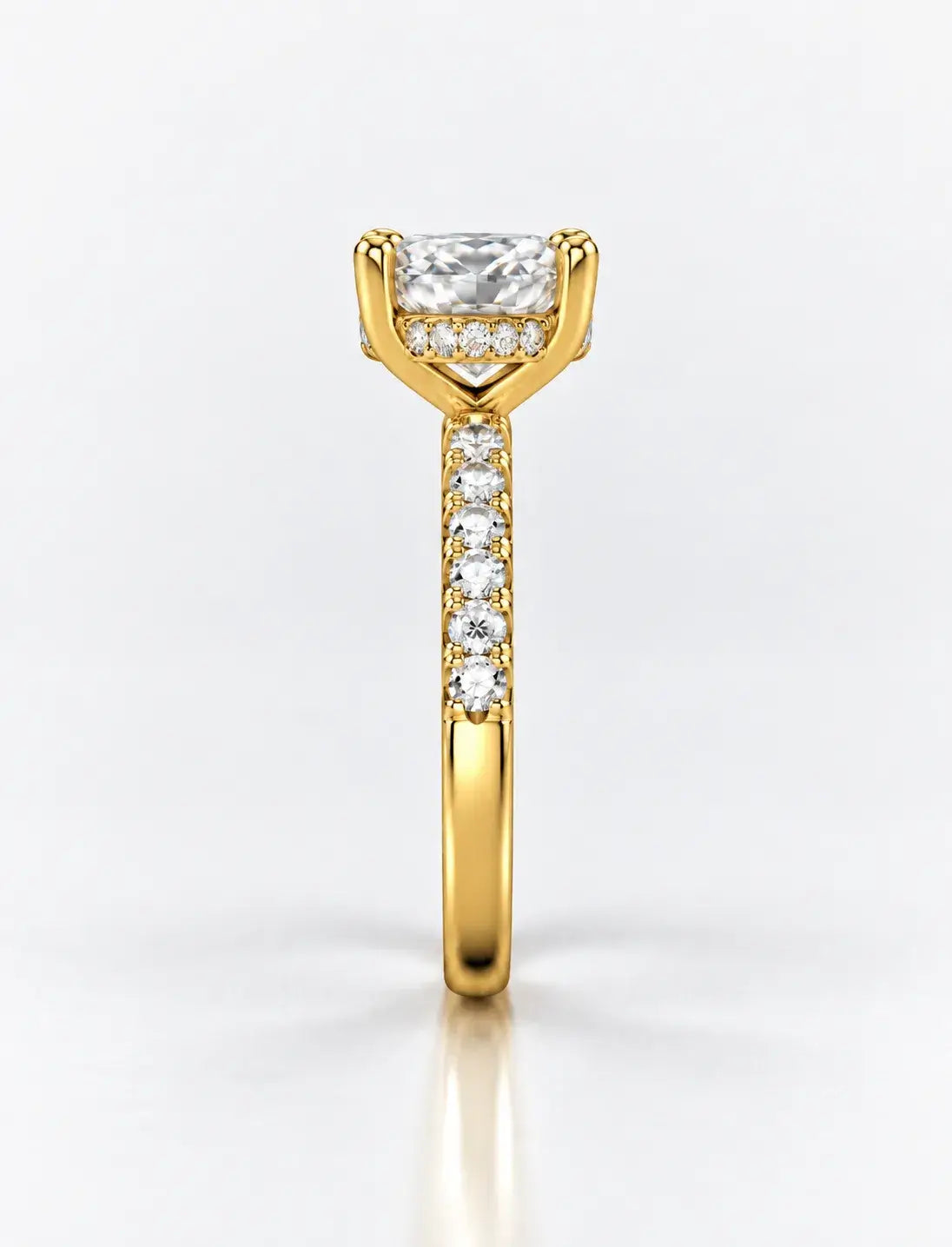 Cushion Diamond Engagement Ring with Round Pave Set Diamond Solitaire Ring IGI Lab Grown in 18K Yellow Gold
