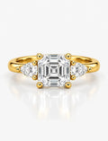Asscher & Pear Trilogy Ring 2.38 Carat IGI Certified Lab Grown The Step-Cut Elegance Art Deco 18K Yellow Gold