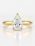 Pear Diamond Engagement Ring with Hidden Halo Set IGI Lab Grown in 18K Yellow Gold
