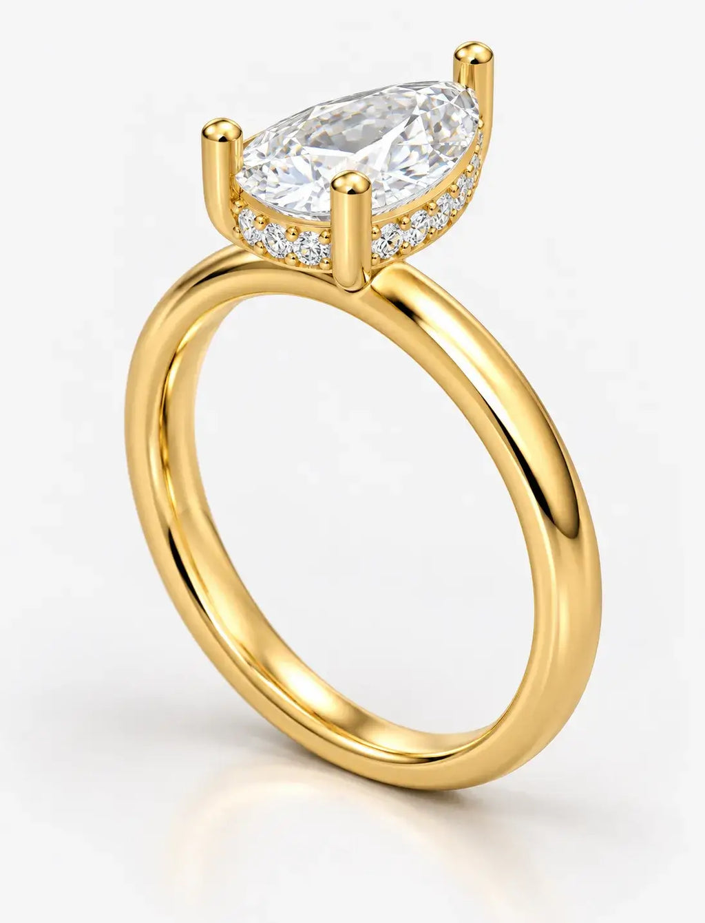 Pear Diamond Engagement Ring with Hidden Halo Set IGI Lab Grown in 18K Yellow Gold