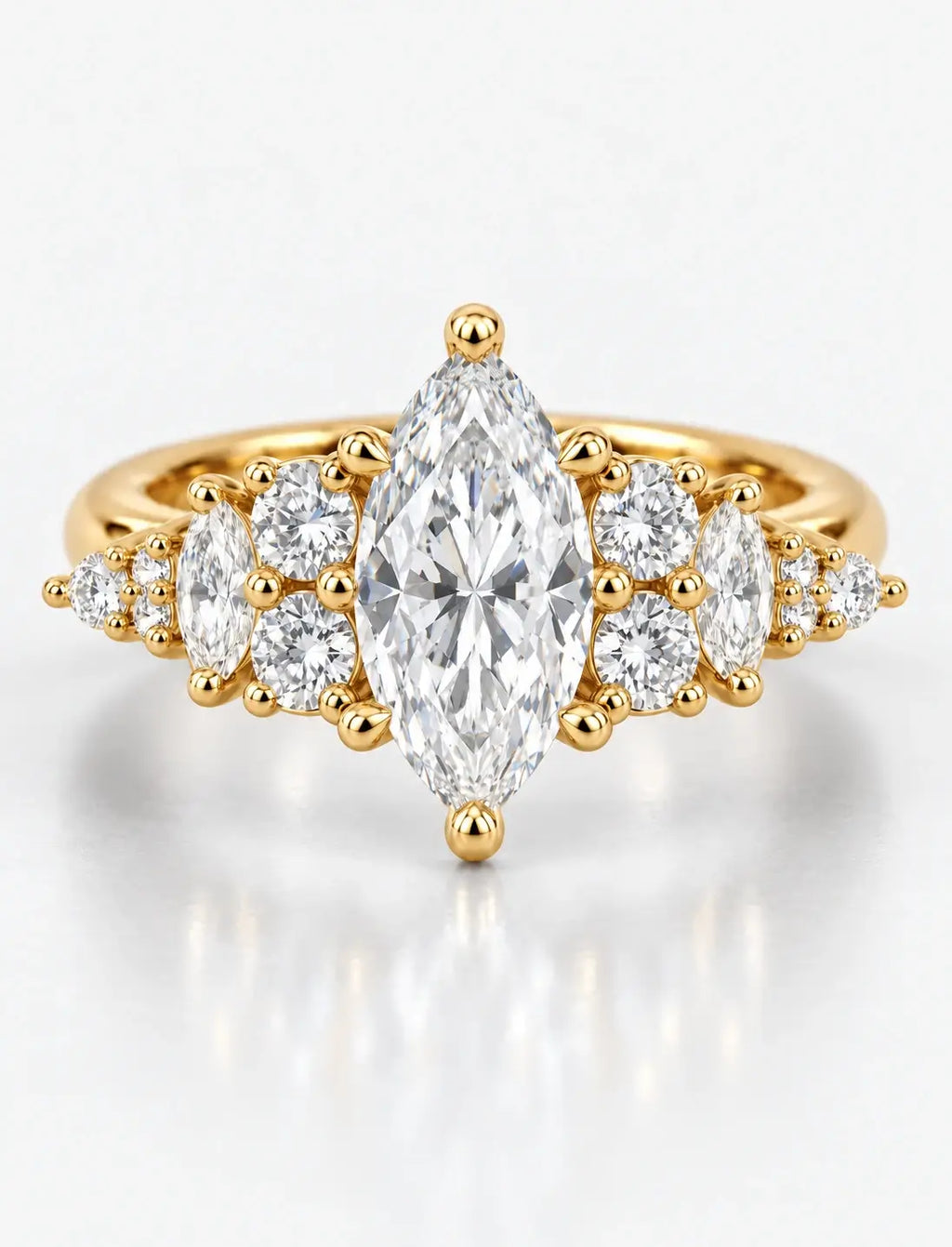 Marquise Diamond Engagement Ring Diamond Solitaire with side Ring IGI Lab Grown in 18K Yellow Gold