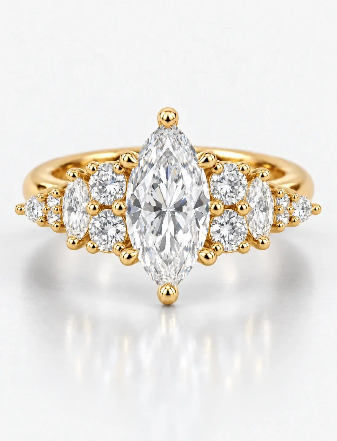 Marquise Diamond Engagement Ring Diamond Solitaire with side Ring IGI Lab Grown in 18K Yellow Gold