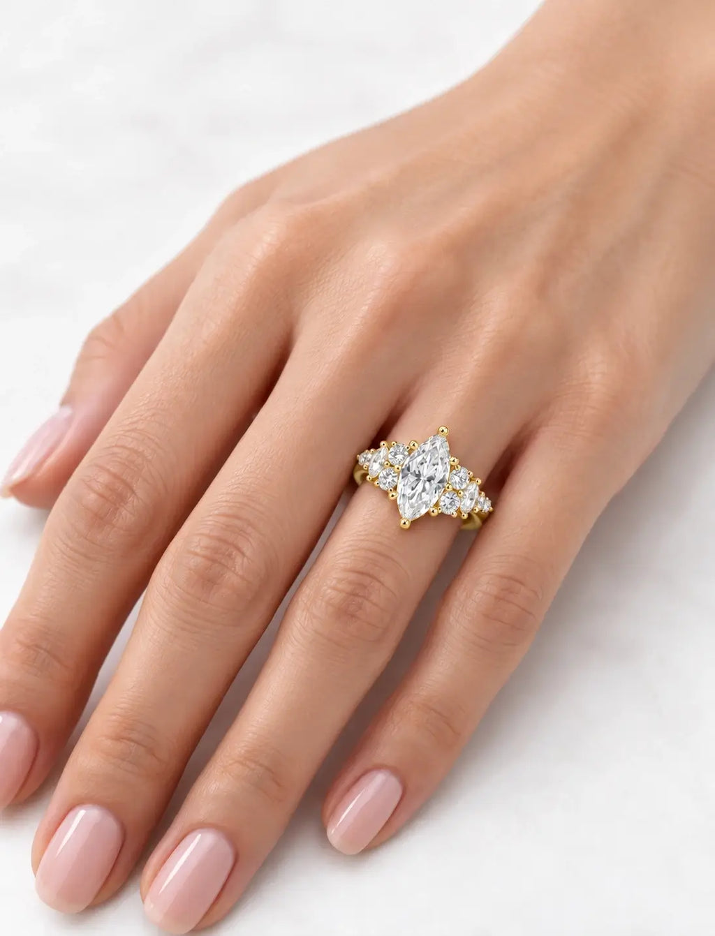 Marquise Diamond Engagement Ring Diamond Solitaire with side Ring IGI Lab Grown in 18K Yellow Gold