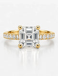 Asscher Diamond Engagement Ring 2.64 Carat with side Round Diaonmd Pave Set in 18K Yellow Gold