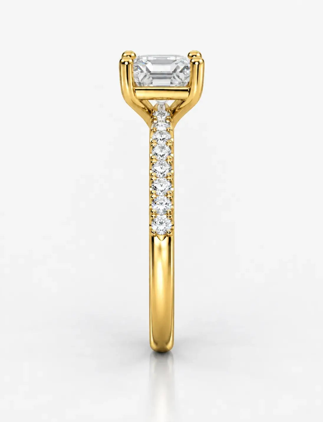Asscher Diamond Engagement Ring 2.64 Carat with side Round Diaonmd Pave Set in 18K Yellow Gold