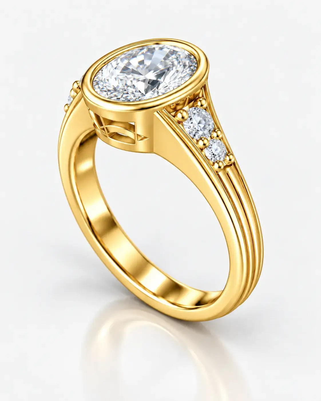 Oval Diamond Engagement Ring with Bezel Set and Round Diamond IGI Lab Grown in 18K Yellow Gold