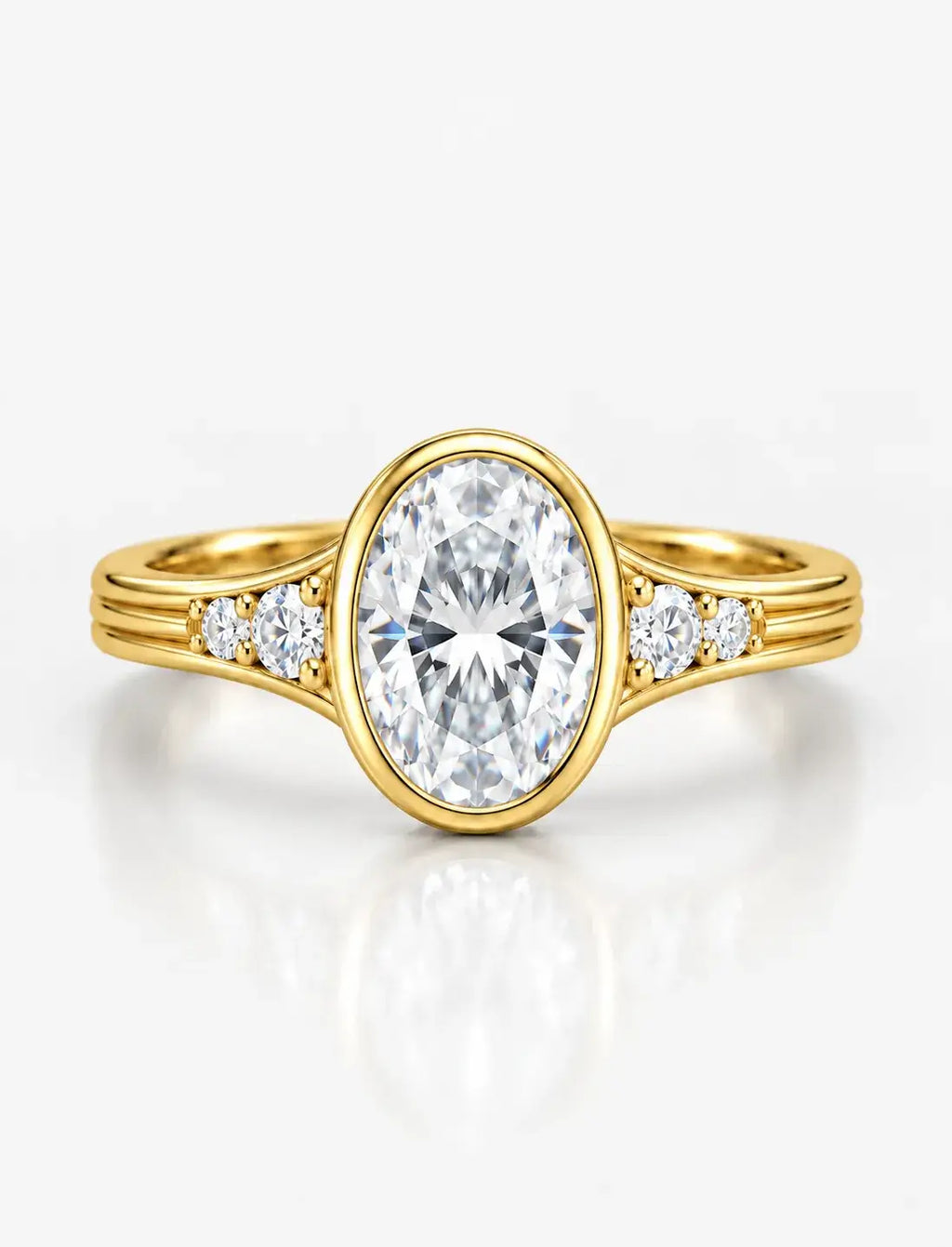 Oval Diamond Engagement Ring with Bezel Set and Round Diamond IGI Lab Grown in 18K Yellow Gold