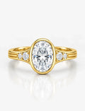 Oval Diamond Engagement Ring with Bezel Set and Round Diamond IGI Lab Grown in 18K Yellow Gold