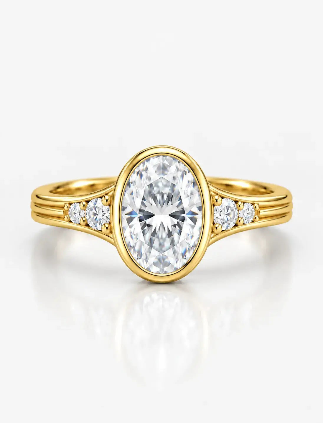 Oval Diamond Engagement Ring with Bezel Set and Round Diamond IGI Lab Grown in 18K Yellow Gold