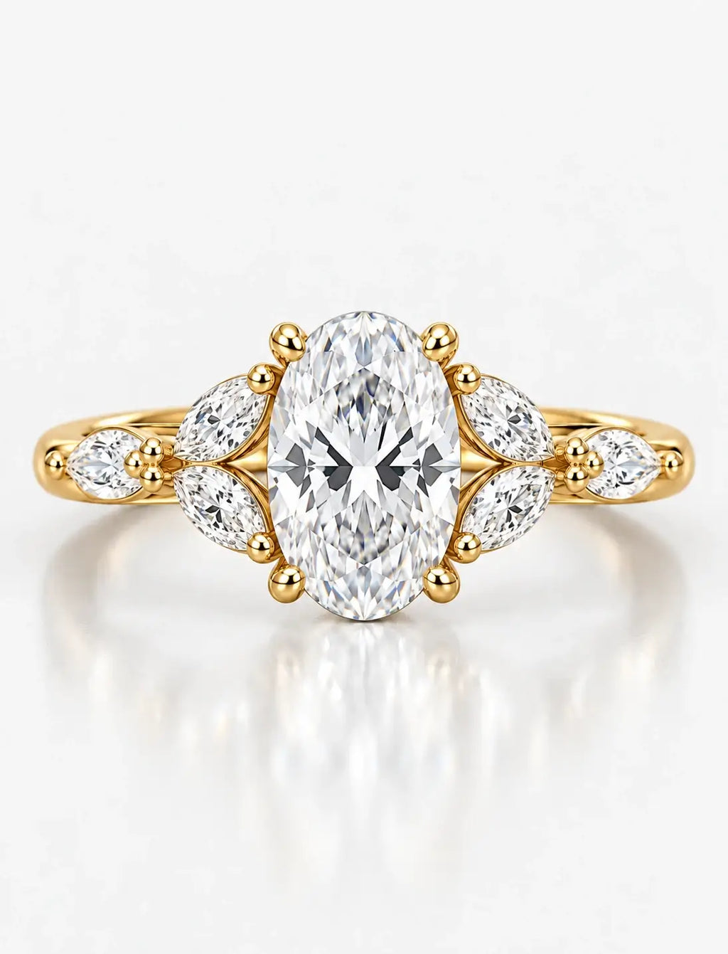 Oval Cut Diamond with Marquise Diamond Solitaire Engagement Ring IGI Lab Grown in 18K Yellow Gold