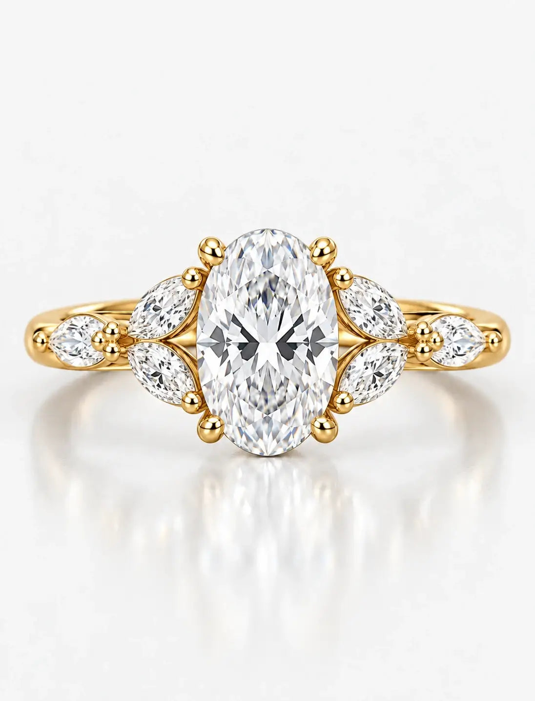 Oval Cut Diamond with Marquise Diamond Solitaire Engagement Ring IGI Lab Grown in 18K Yellow Gold