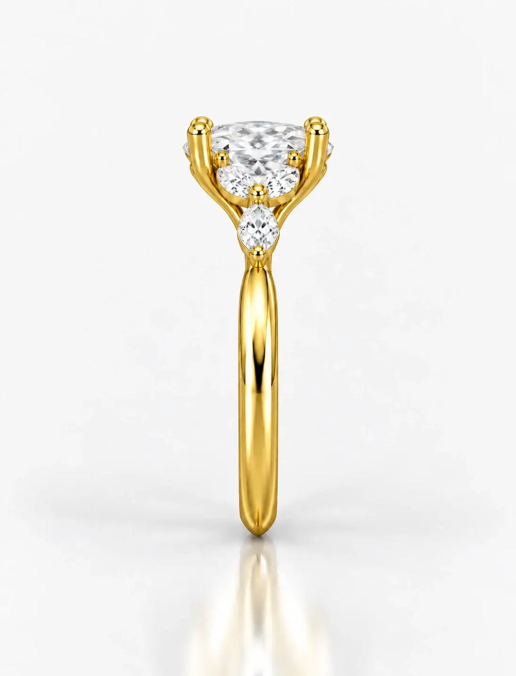 Oval Cut Diamond with Marquise Diamond Solitaire Engagement Ring IGI Lab Grown in 18K Yellow Gold