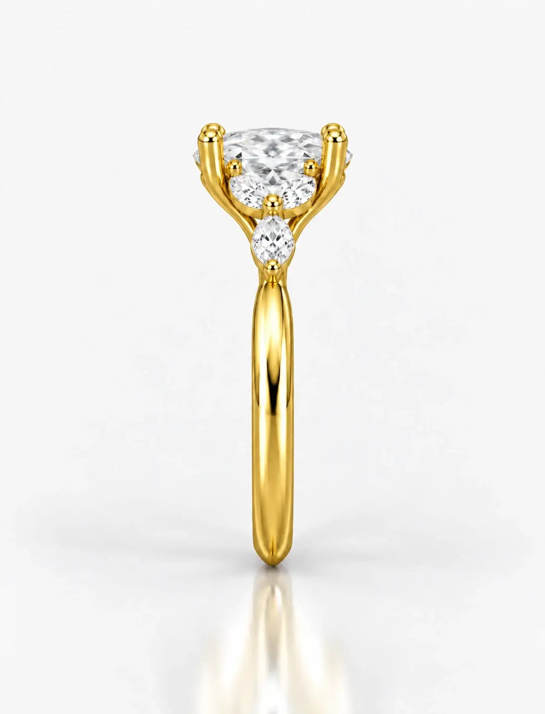 Oval Cut Diamond with Marquise Diamond Solitaire Engagement Ring IGI Lab Grown in 18K Yellow Gold