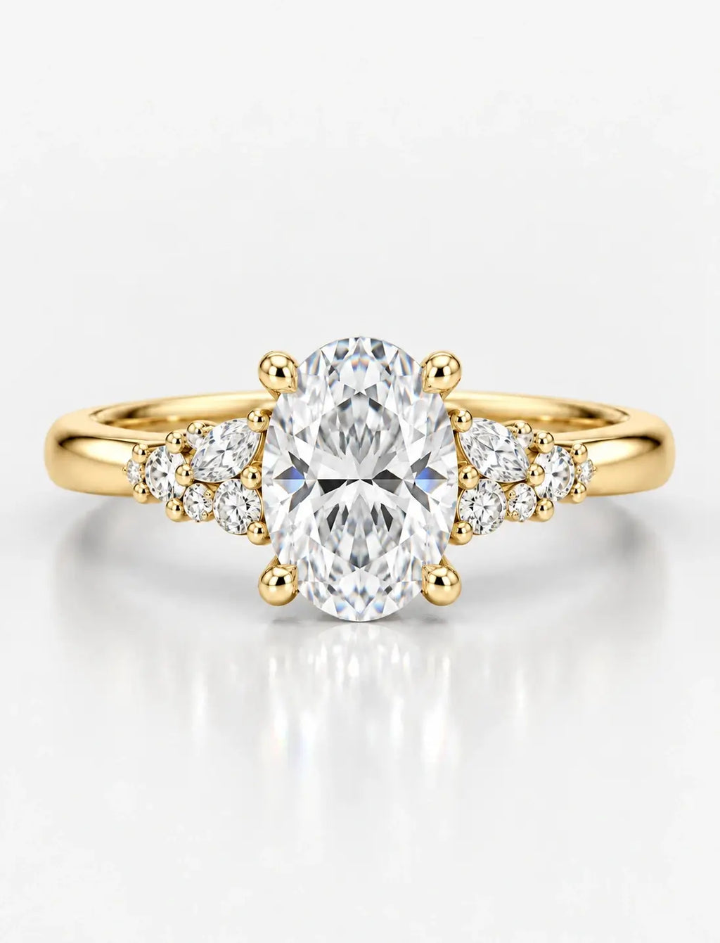 Oval Diamond Engagement Ring with Side Round Diamond IGI Lab Grown in 18K Yellow Gold