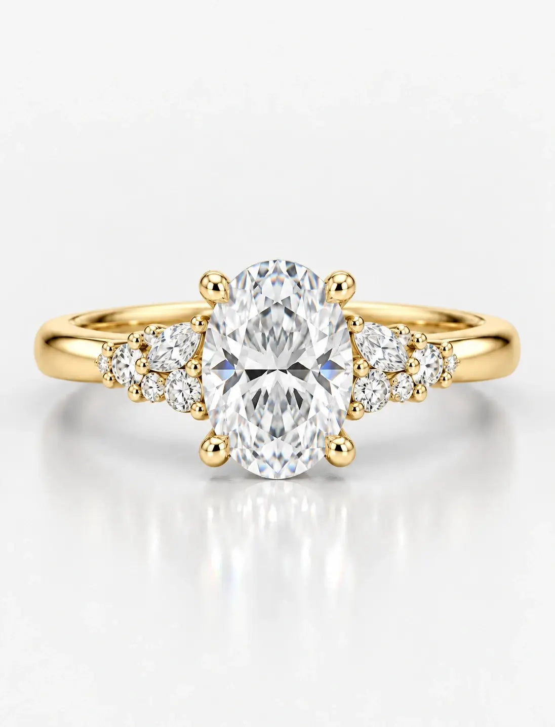 Oval Diamond Engagement Ring with Side Round Diamond IGI Lab Grown in 18K Yellow Gold