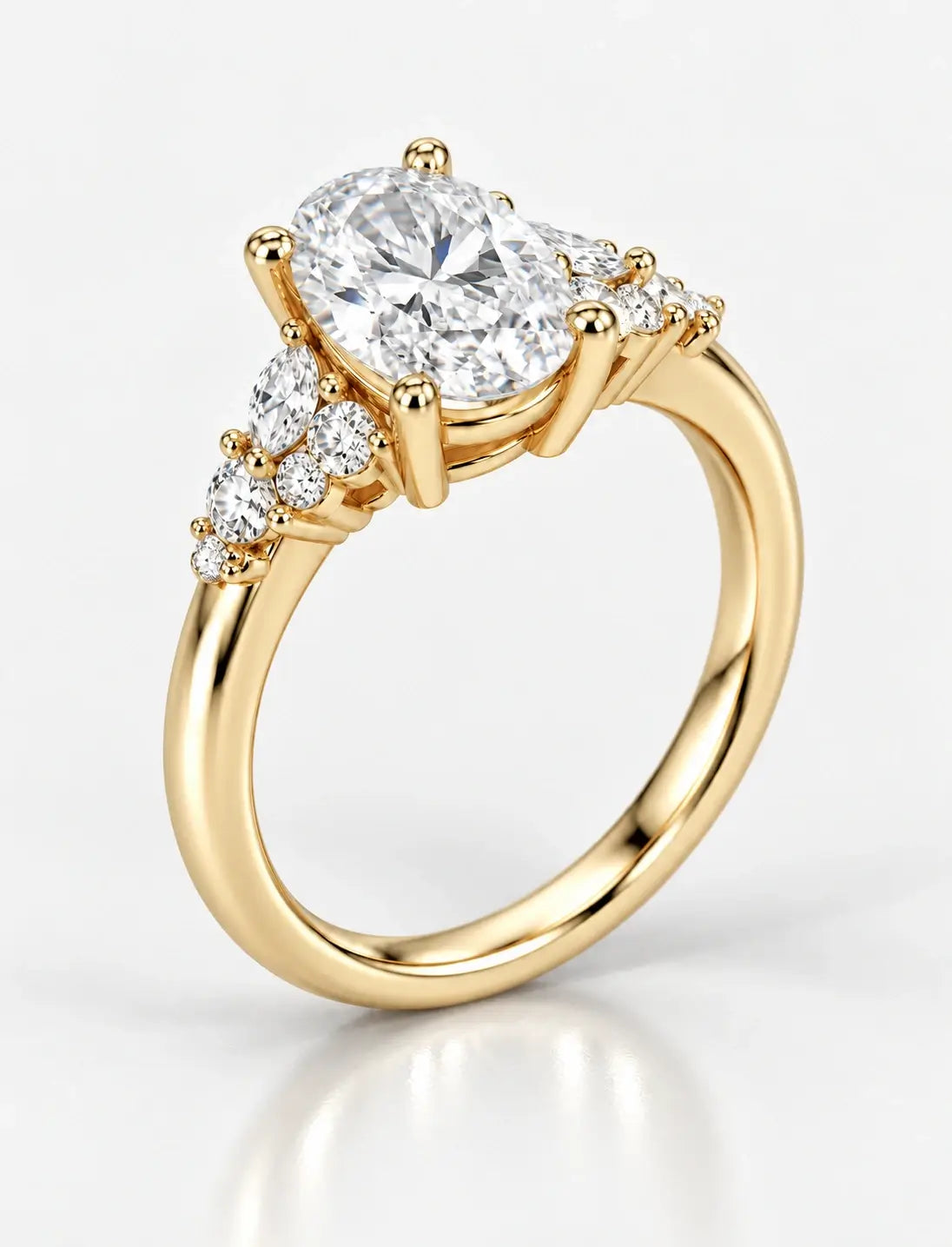Oval Diamond Engagement Ring with Side Round Diamond IGI Lab Grown in 18K Yellow Gold