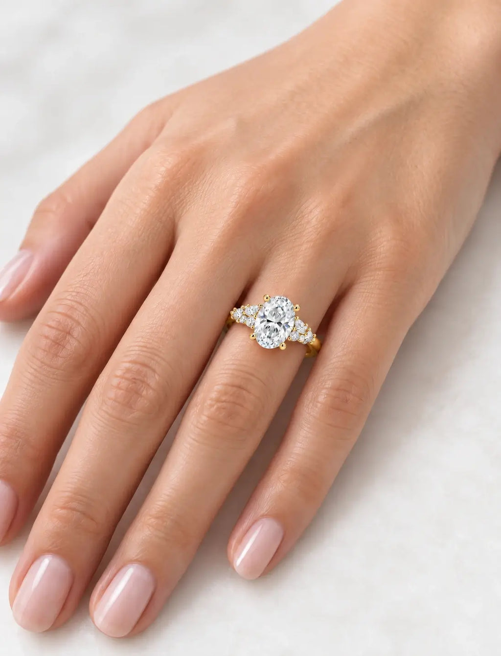 Oval Diamond Engagement Ring with Side Round Diamond IGI Lab Grown in 18K Yellow Gold