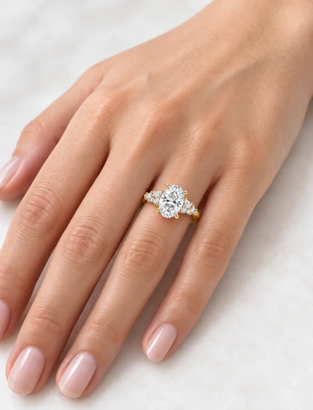 Oval Diamond Engagement Ring with Side Round Diamond IGI Lab Grown in 18K Yellow Gold