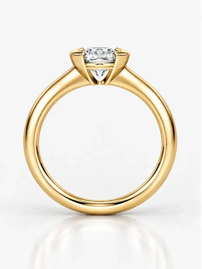 Round Solitaire Diamond Ring Half Bezel Set IGI Certified Lab Grown Engagement Ring in 18K Yellow Gold